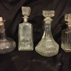Vintage Bundle Of 4 Glass/Crystal/ Glass Empty Decanters With Matching Stoppers!